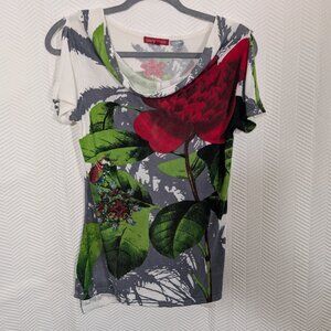San Francisco Lightweight Knit Floral Print Top Cowl Neck Medium Whimsical Y2K